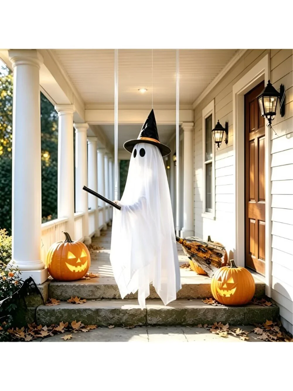 Halloween Ghost Decorations Outdoor with Witch Hat and Detachable Broom